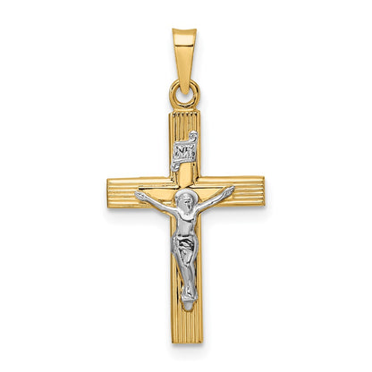 14k Two-tone Gold Polished Solid INRI Crucifix Pendant