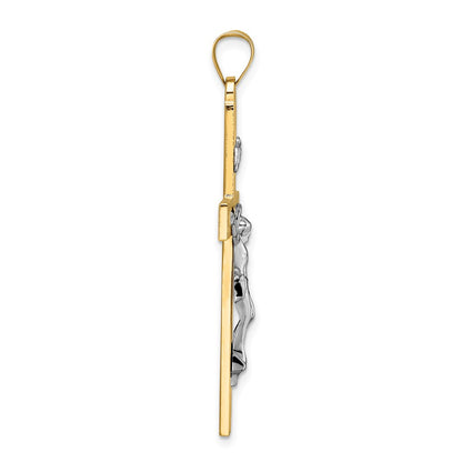 14k Two-tone Gold Polished Solid INRI Curcifix Cross Pendant