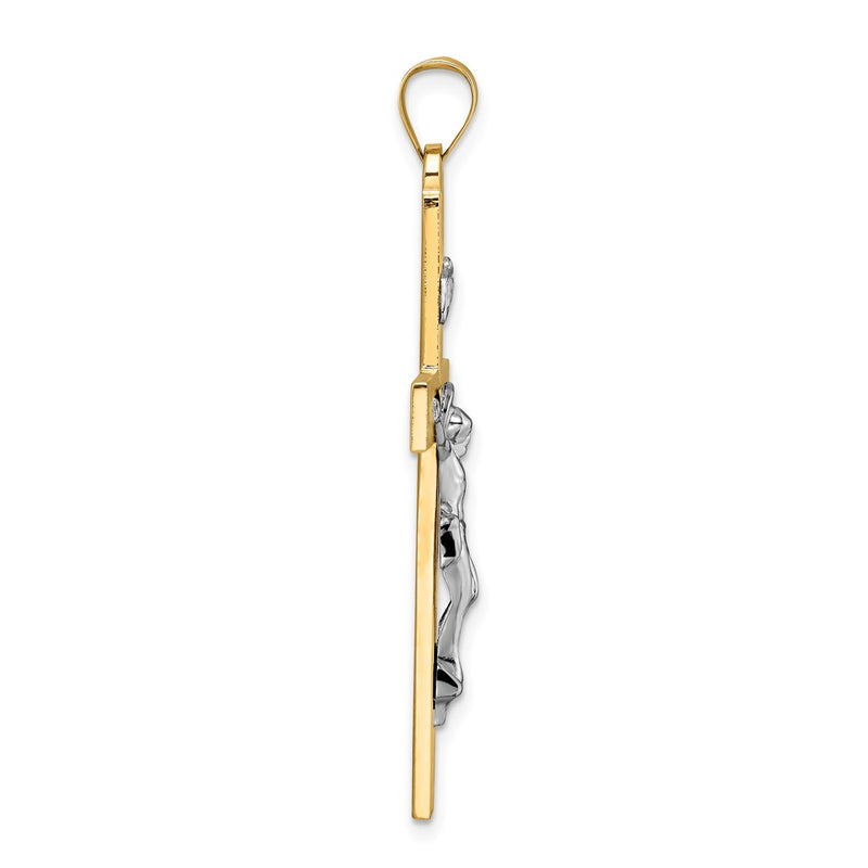 14k Two-tone Gold Polished Solid INRI Curcifix Cross Pendant