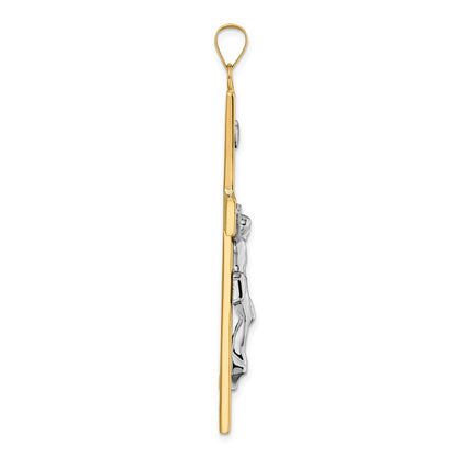 14k Two-tone Gold Polished Solid INRI Curcifix Cross Pendant