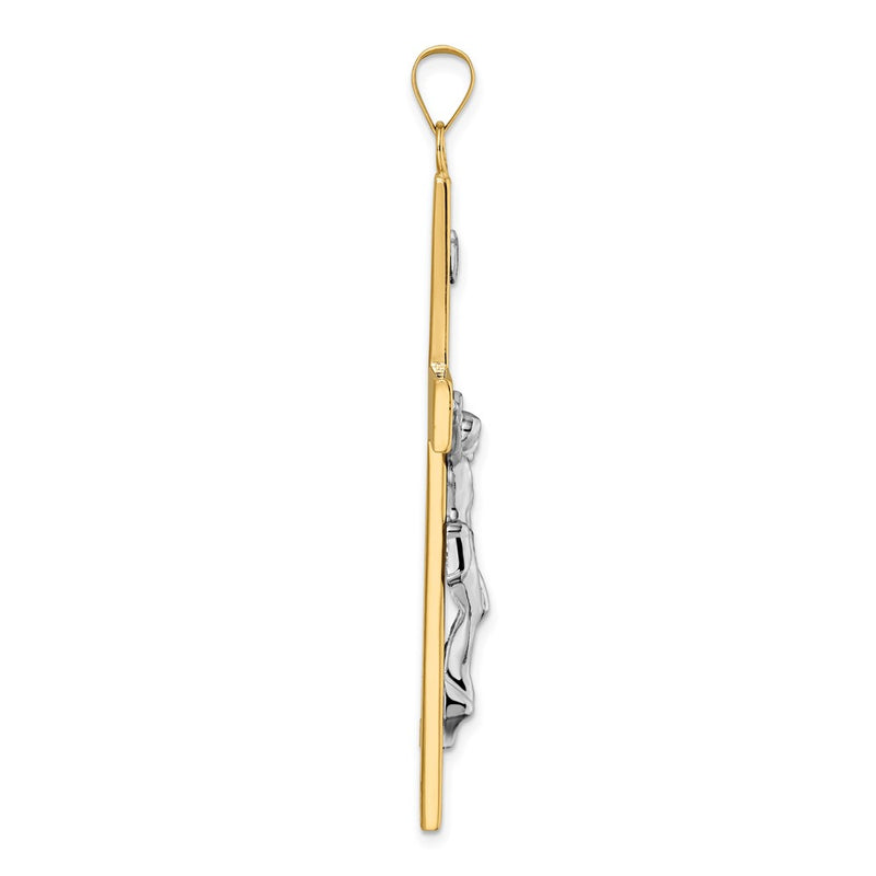 14k Two-tone Gold Polished Solid INRI Curcifix Cross Pendant