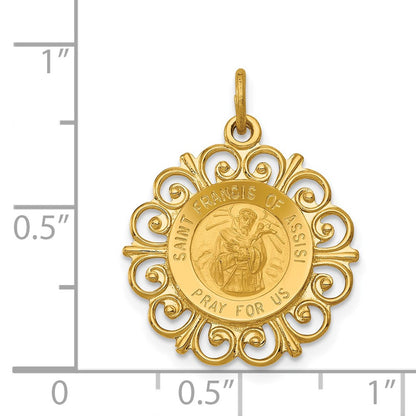14k Yellow Gold Saint Francis of Assisi Medal Pendant