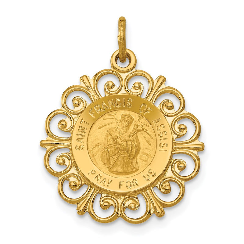 14k Yellow Gold Saint Francis of Assisi Medal Pendant