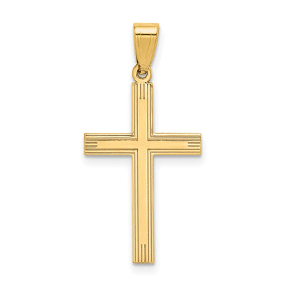 14k Yellow Gold Polished Laser Etched Cross Charm