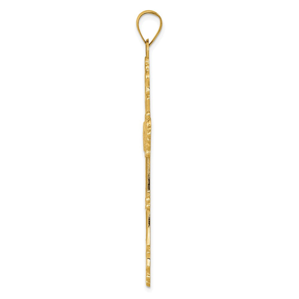 14k Yellow Gold Polished Fleur de Lis Cross Pendant