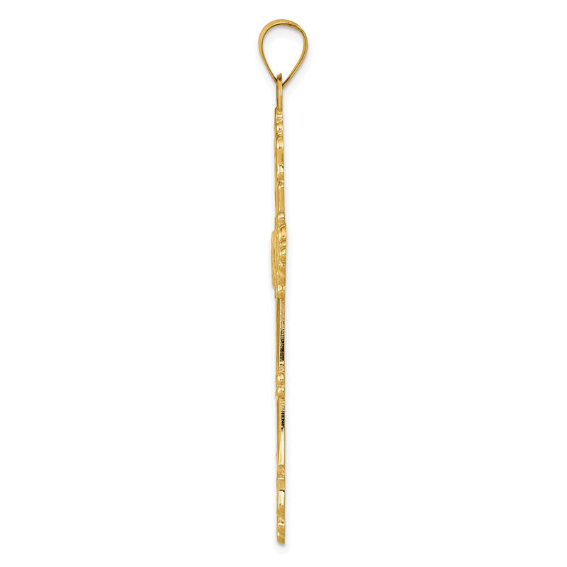 14k Yellow Gold Polished Fleur de Lis Cross Pendant