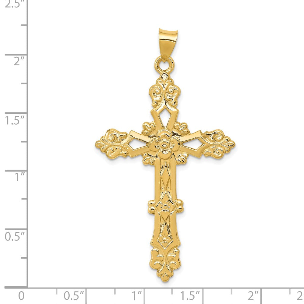 14k Yellow Gold Polished Fleur de Lis Cross Pendant