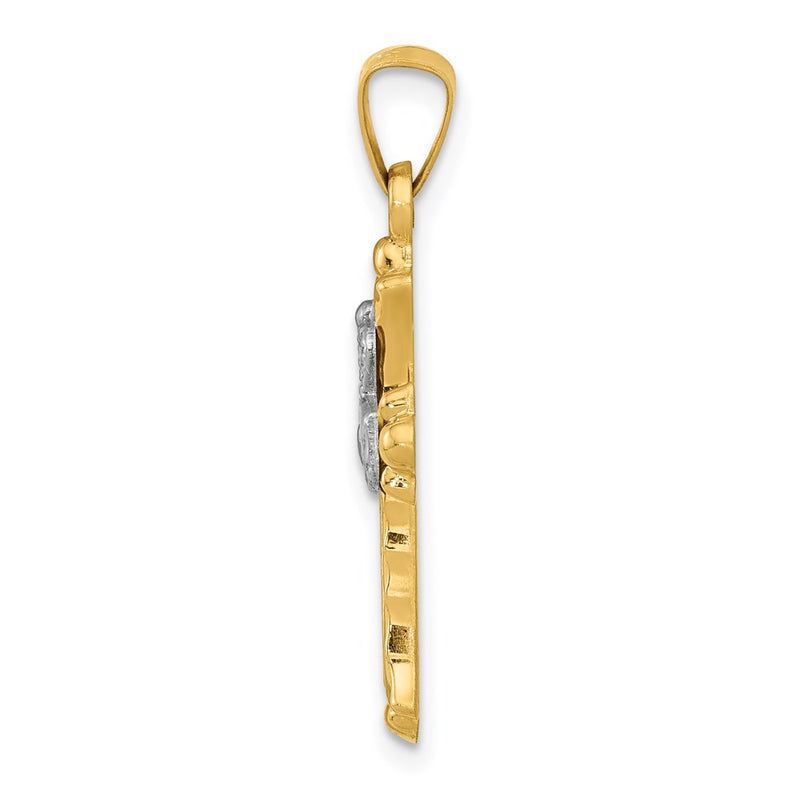14k Two-tone Gold Claddagh Cross Pendant