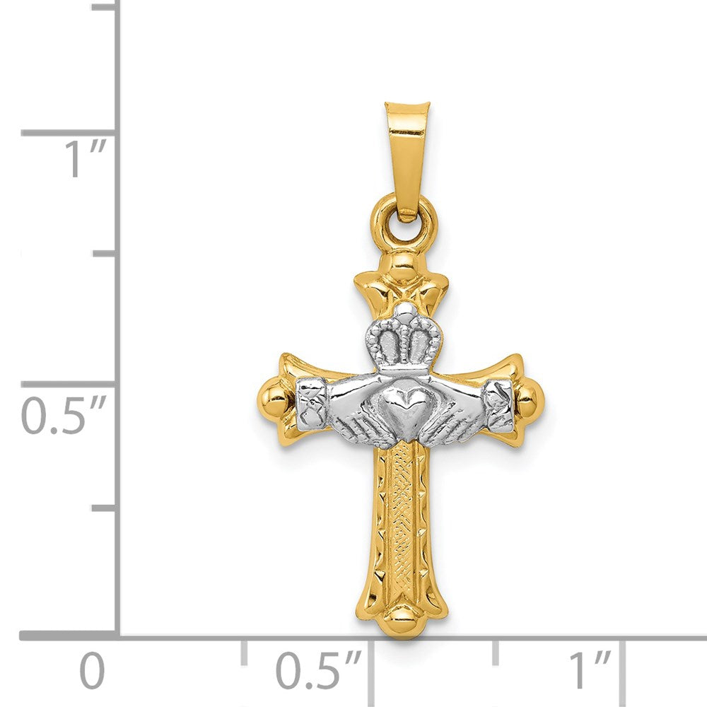 14k Two-tone Gold Claddagh Cross Pendant