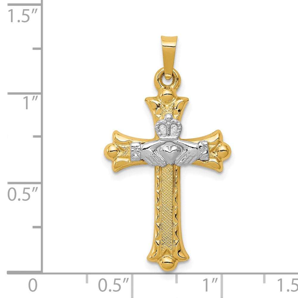 14k Two-tone Gold Claddagh Cross Pendant