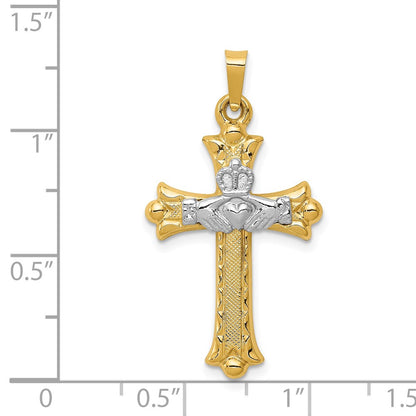 14k Two-tone Gold Claddagh Cross Pendant