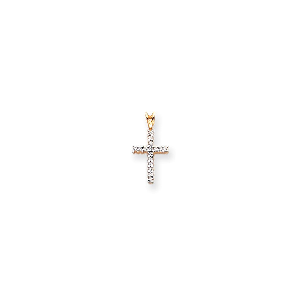 14k Yellow & Rhodium Gold & Rhodium Diamond Latin Cross Pendant
