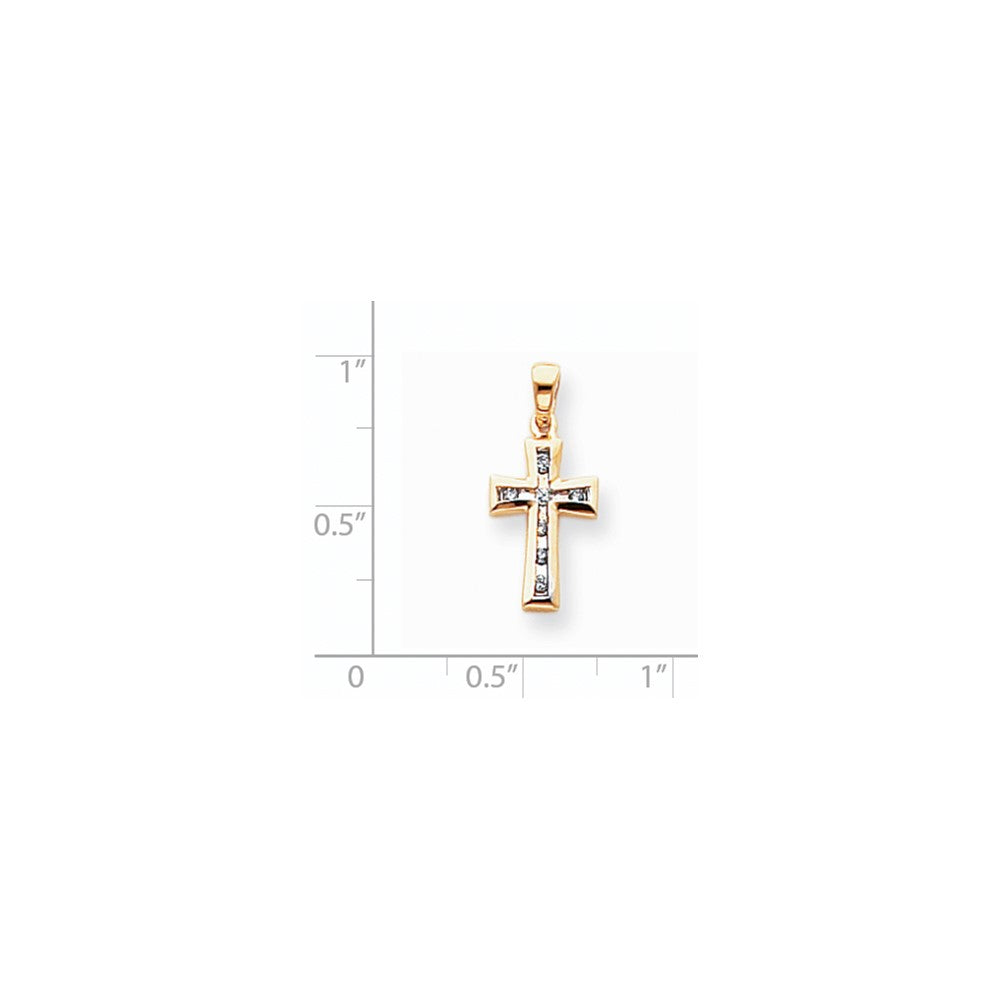 14k Yellow & Rhodium Gold & Rhodium Diamond Cross Pendant