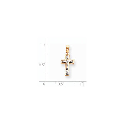 14k Yellow & Rhodium Gold & Rhodium Diamond Cross Pendant