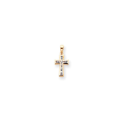 14k Yellow & Rhodium Gold & Rhodium Diamond Cross Pendant