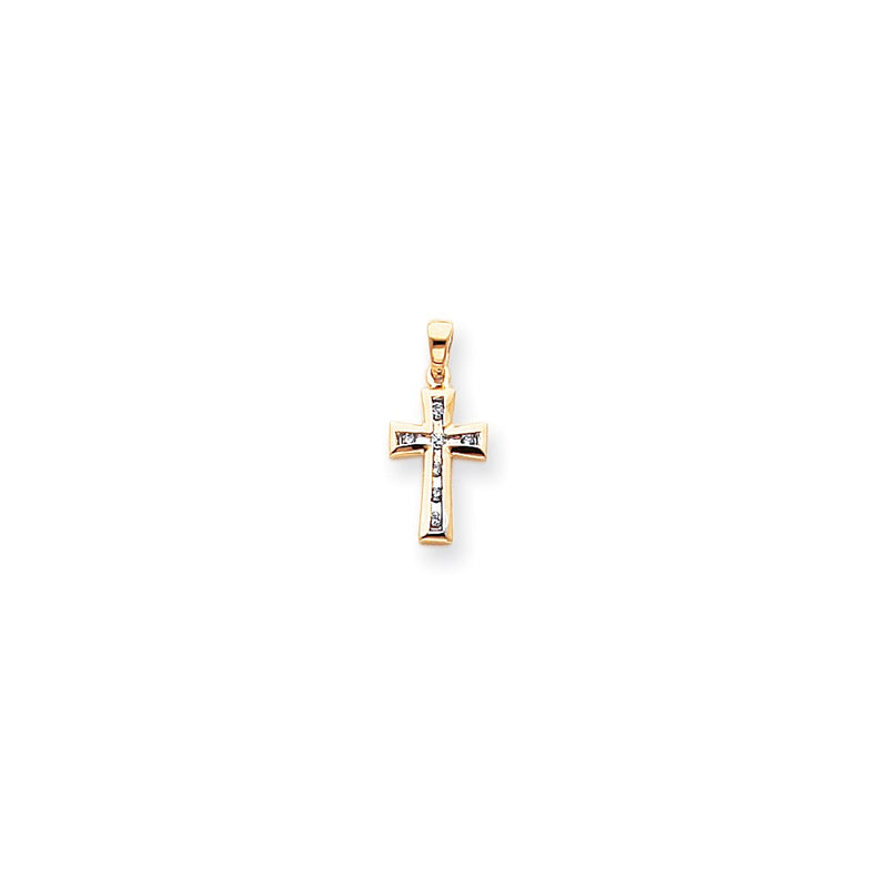 14k Yellow & Rhodium Gold & Rhodium Diamond Cross Pendant