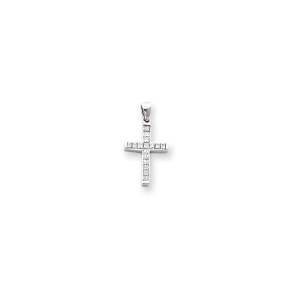 14k White Gold Diamond Latin Cross Pendant