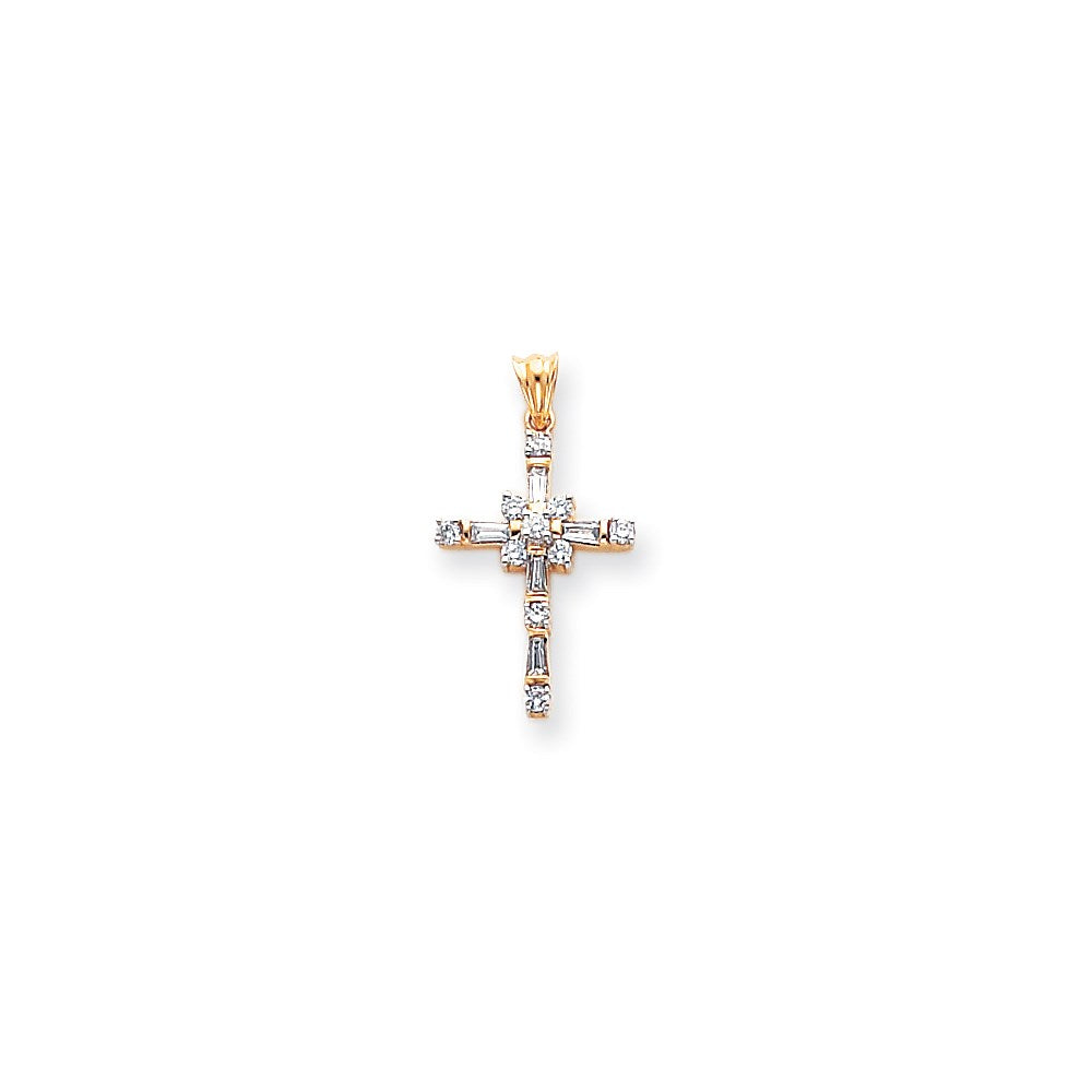 14k and Rhodium Diamond Cross Pendant