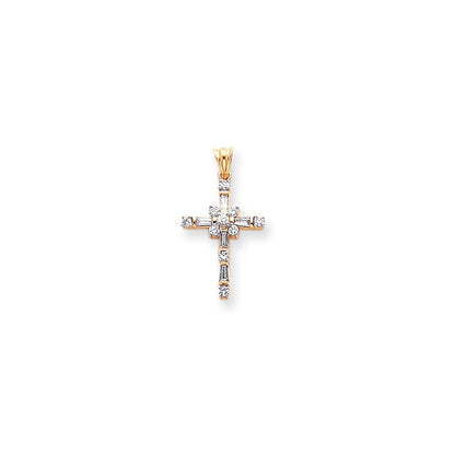 14k and Rhodium Diamond Cross Pendant