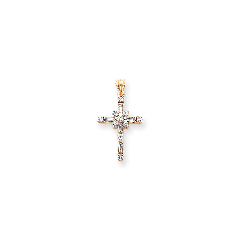 14k and Rhodium Diamond Cross Pendant