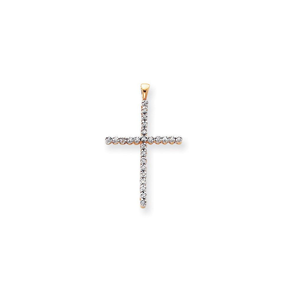 14k Yellow & Rhodium Gold & Rhodium Diamond Cross Pendant