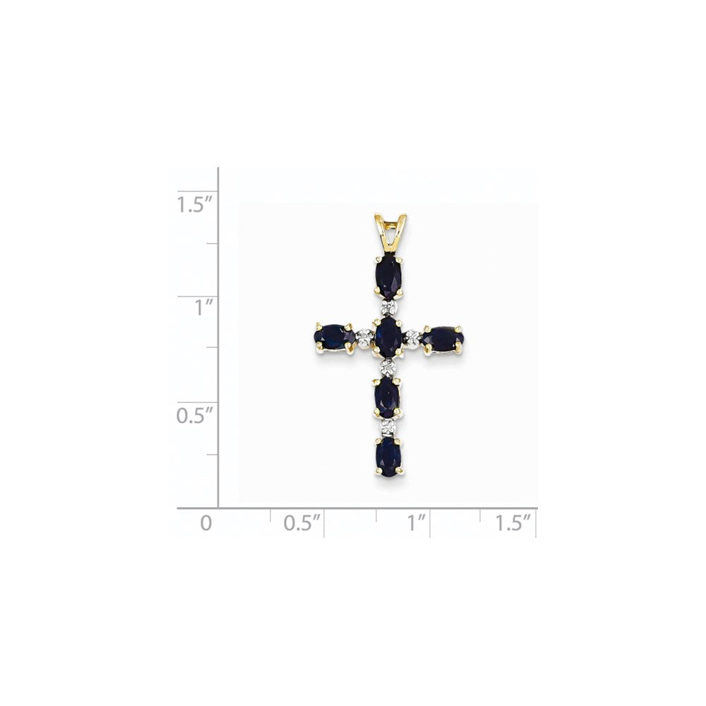 Natural Diamond and Sapphire Cross Pendant in Solid 14k Yellow Gold