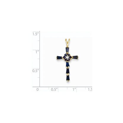 14k Yellow Gold Diamond & Sapphire Cross Pendant