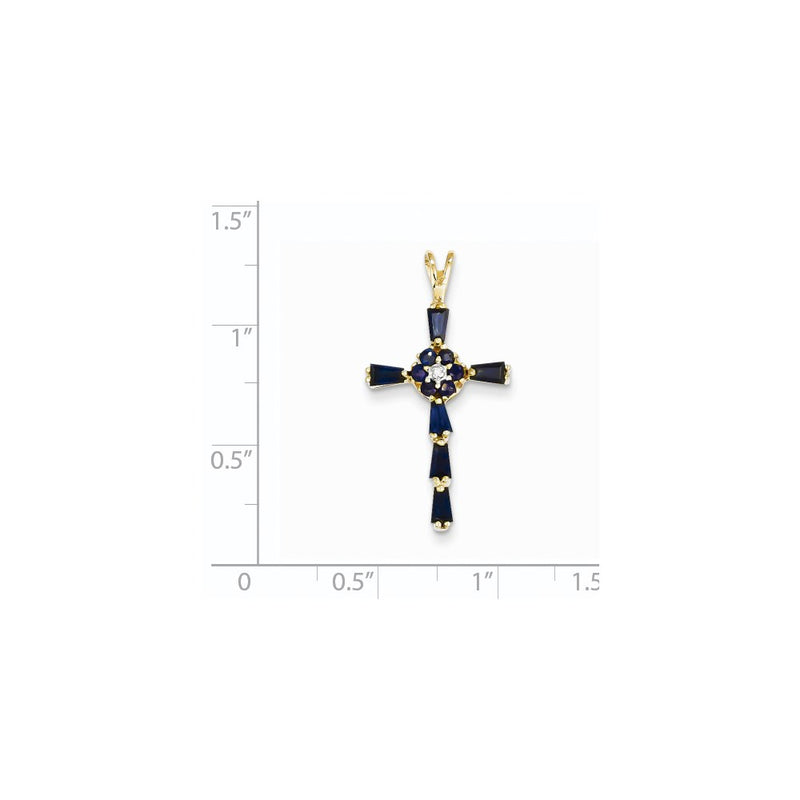 14k Yellow Gold Diamond & Sapphire Cross Pendant
