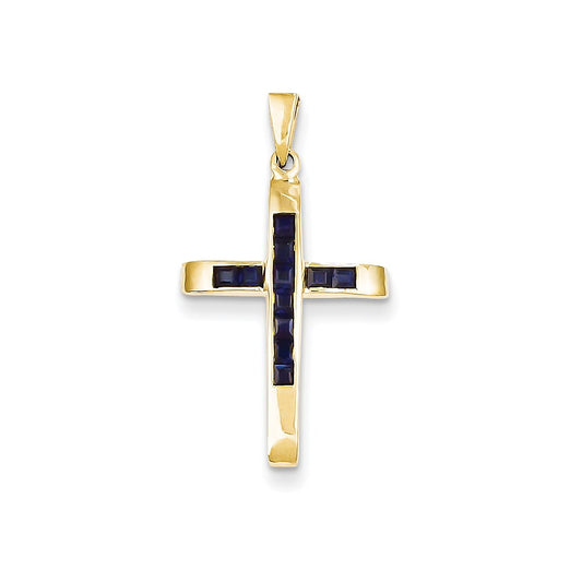 14k Yellow Gold Sapphire Cross Pendant