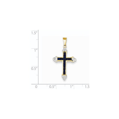 14k Yellow Gold Diamond & Sapphire Cross Pendant