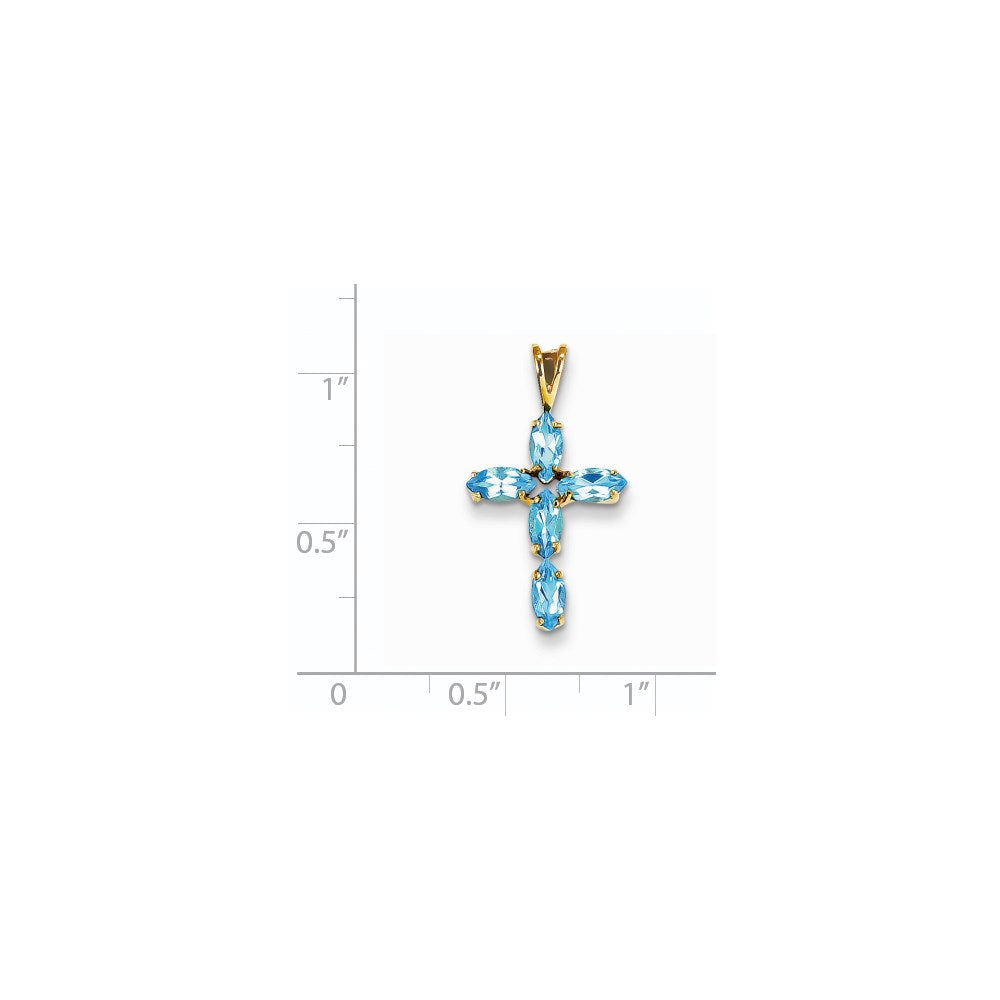 14k Yellow Gold Blue Topaz Cross Pendant