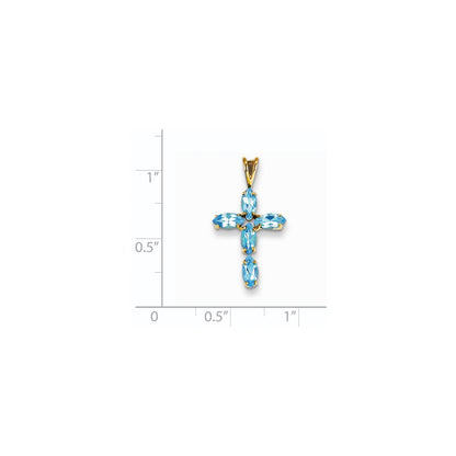 14k Yellow Gold Blue Topaz Cross Pendant