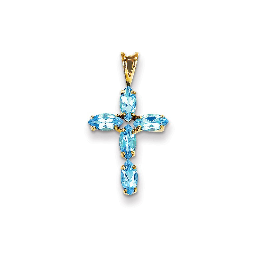 14k Yellow Gold Blue Topaz Cross Pendant