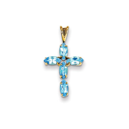 14k Yellow Gold Blue Topaz Cross Pendant