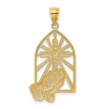 14k and Rhodium Praying Hands Pendant