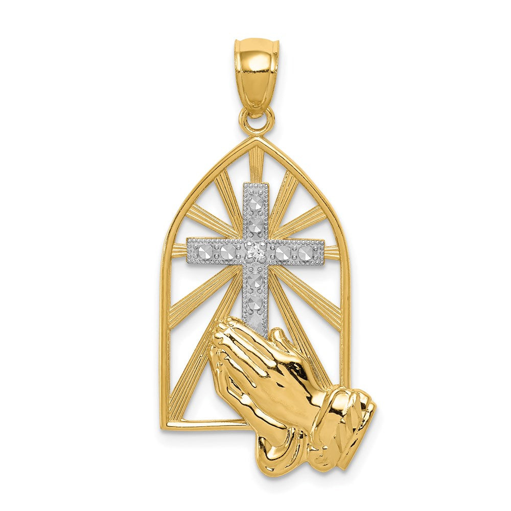 14k and Rhodium Praying Hands Pendant