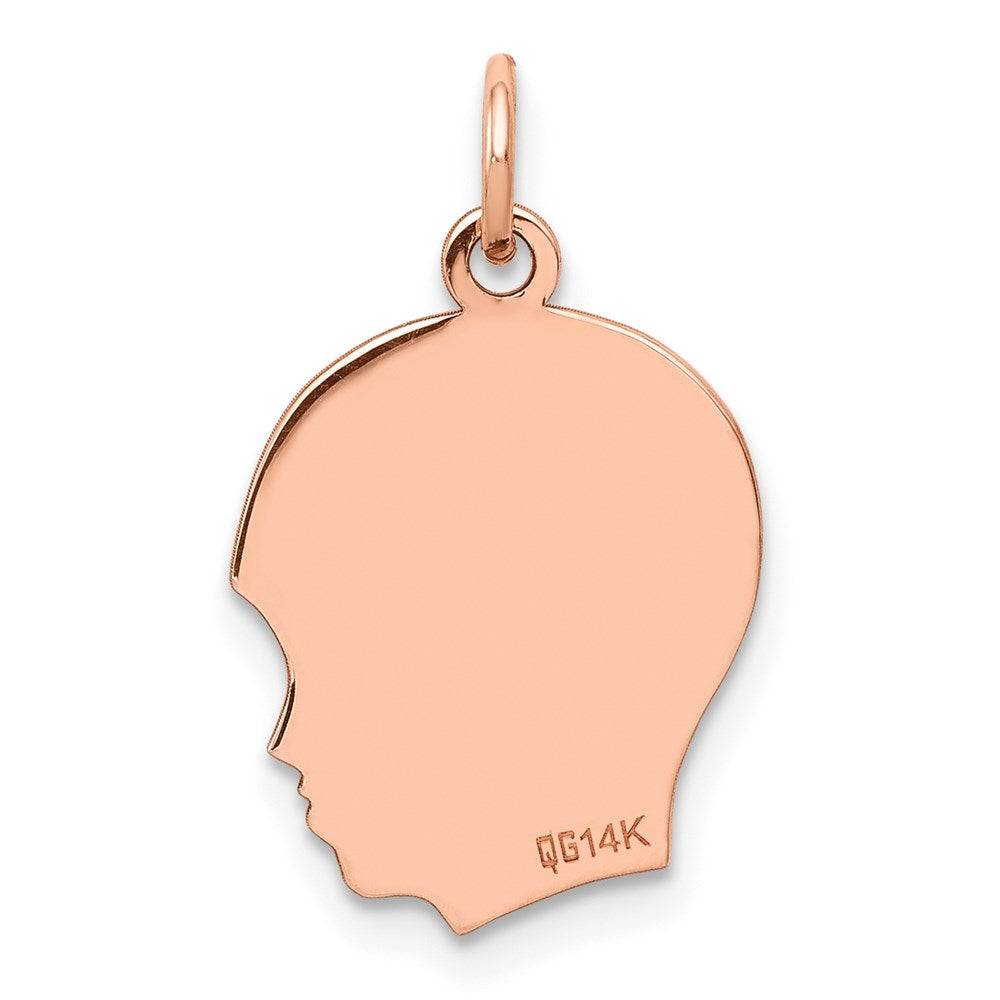 14k Rose Gold Rose Plain Medium.018 Depth Facing Right Engraveable Boy Head Charm
