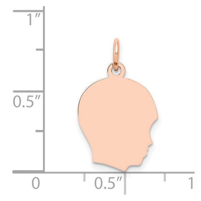 14k Rose Gold Rose Plain Medium.018 Depth Facing Right Engraveable Boy Head Charm