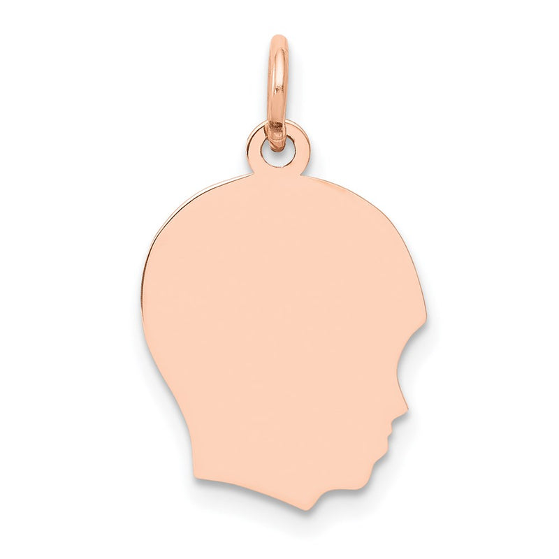 14k Rose Gold Rose Plain Medium.018 Depth Facing Right Engraveable Boy Head Charm