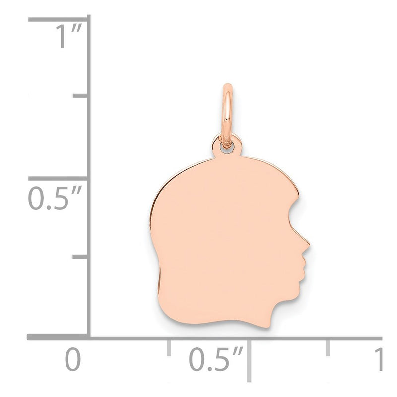 14k Rose Gold Rose Plain Medium.018 Depth Facing Right Engraveable Girl Head Charm