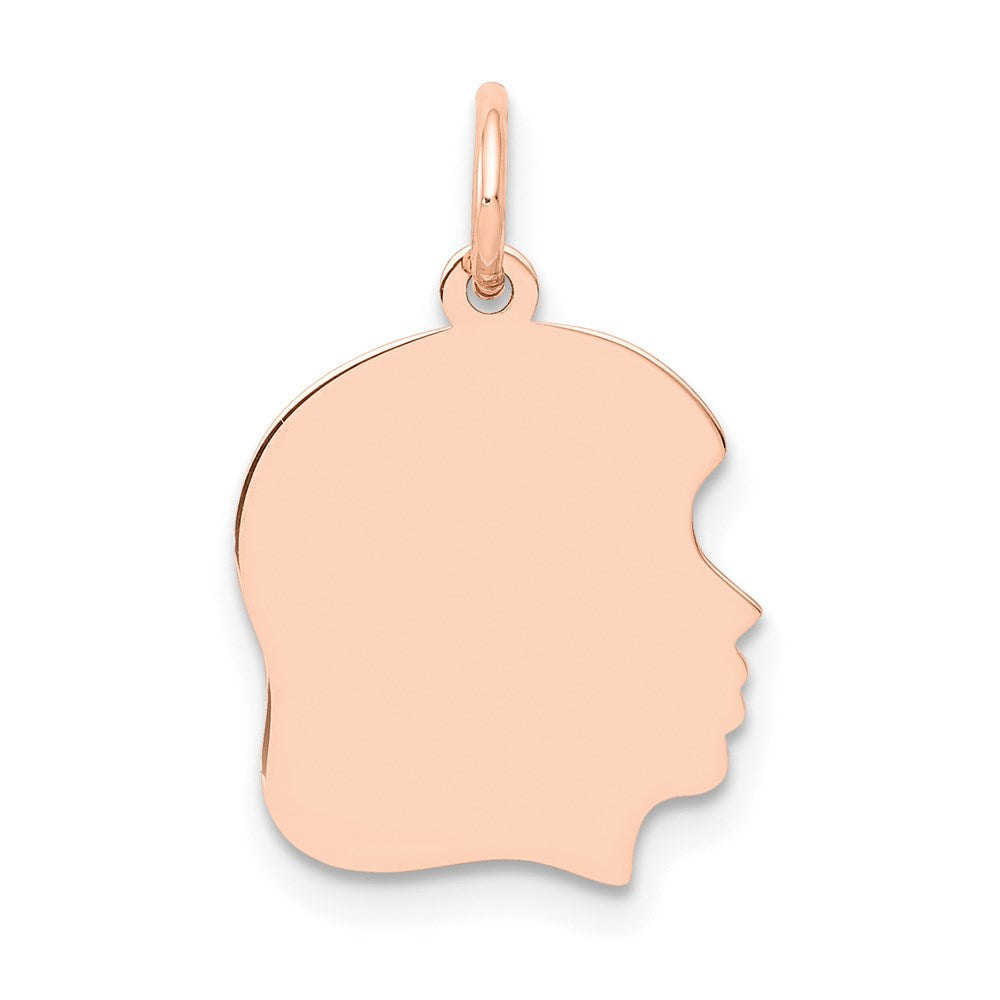 14k Rose Gold Rose Plain Medium.018 Depth Facing Right Engraveable Girl Head Charm