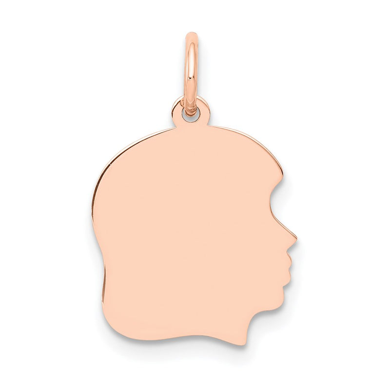 14k Rose Gold Rose Plain Medium.018 Depth Facing Right Engraveable Girl Head Charm
