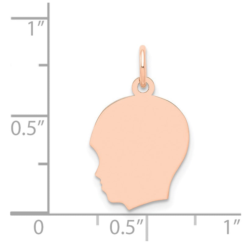 14k Rose Gold Rose Plain Medium.018 Depth Facing Left Engraveable Boy Head Charm