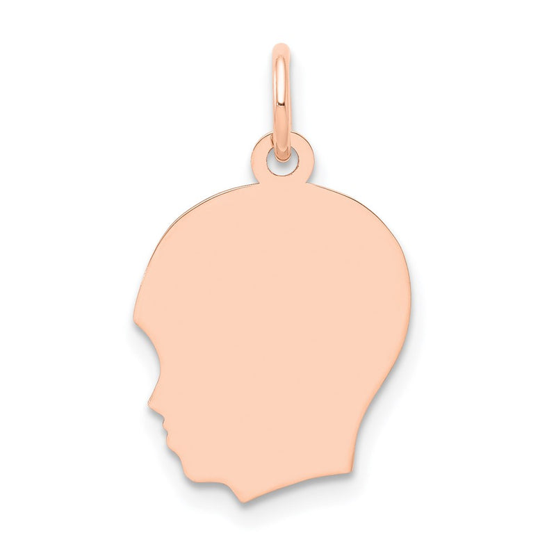 14k Rose Gold Rose Plain Medium.018 Depth Facing Left Engraveable Boy Head Charm