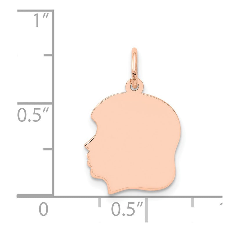 14k Rose Gold Rose Plain Medium.018 Depth Facing Left Engraveable Girl Head Charm