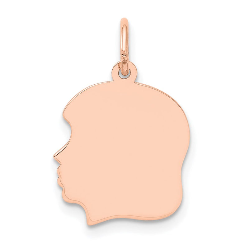 14k Rose Gold Rose Plain Medium.018 Depth Facing Left Engraveable Girl Head Charm
