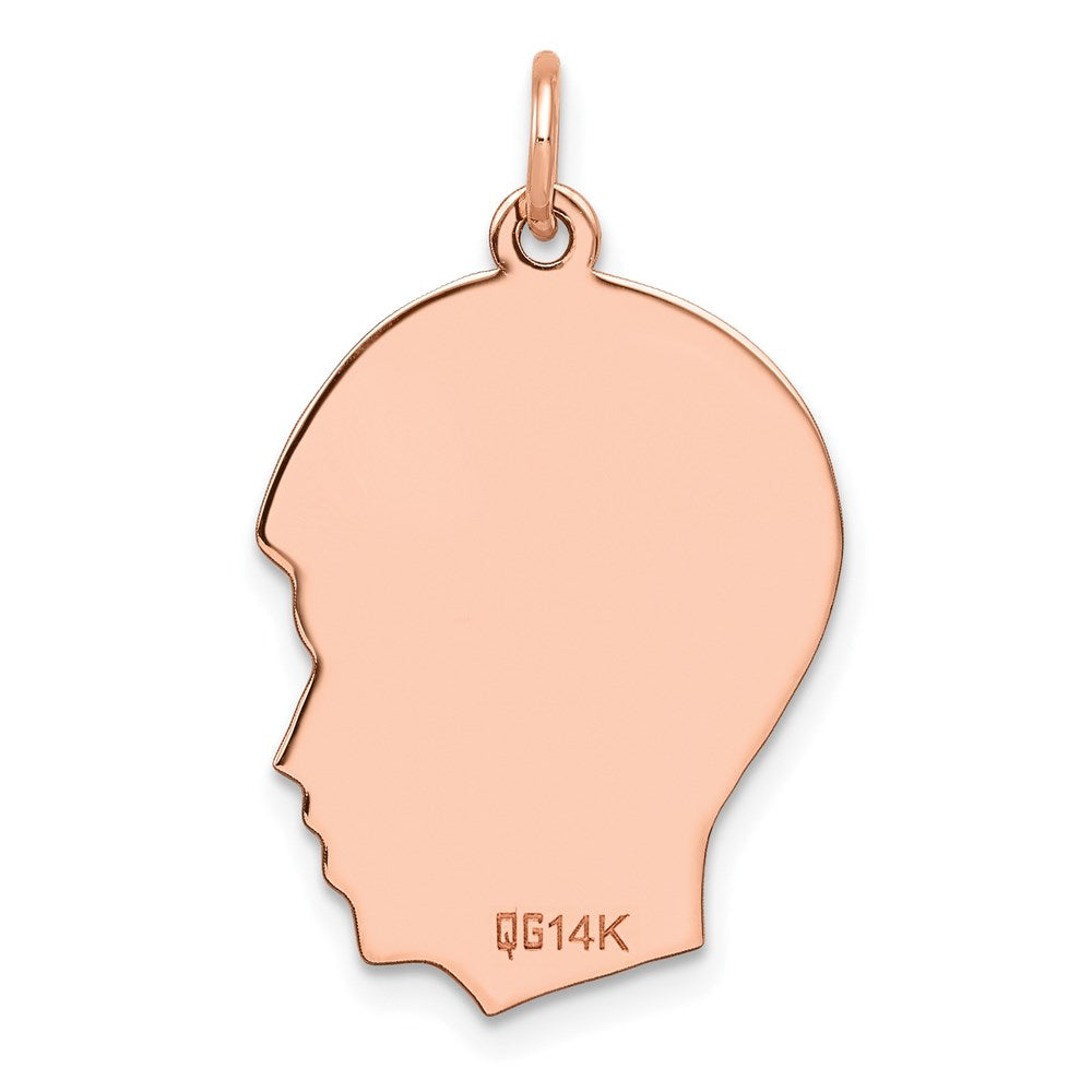 14k Rose Gold Rose Plain Medium.018 Gauge Facing Right Engraveable Boy Head Charm