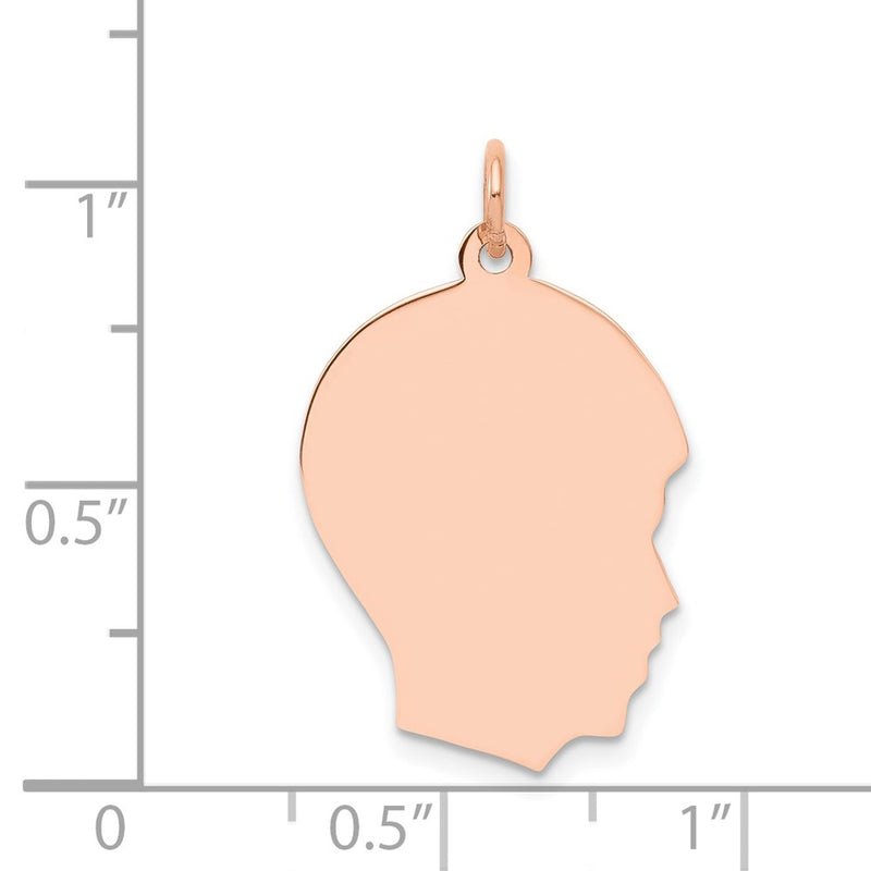 14k Rose Gold Rose Plain Medium.018 Gauge Facing Right Engraveable Boy Head Charm
