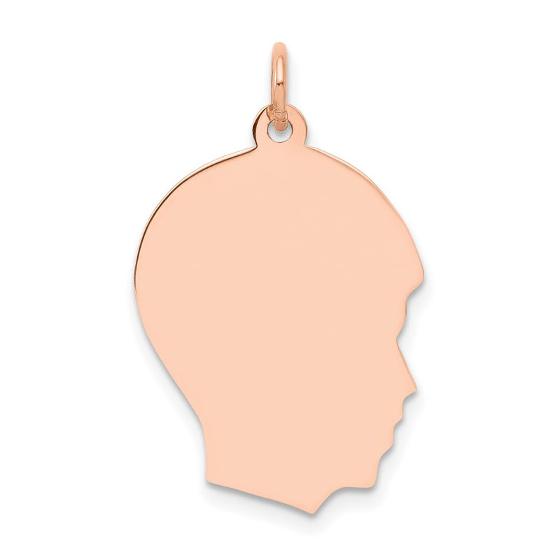 14k Rose Gold Rose Plain Medium.013 Gauge Facing Right Engraveable Boy Head Charm