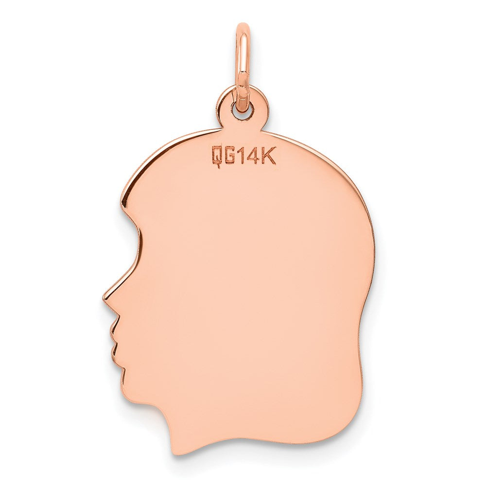 14k Rose Gold Rose Plain Medium.011 Gauge Facing Right Engraveable Girl Head Charm